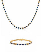 Dee Alternating Blue Sapphire and CZ Tennis Necklace + Bracelet Set