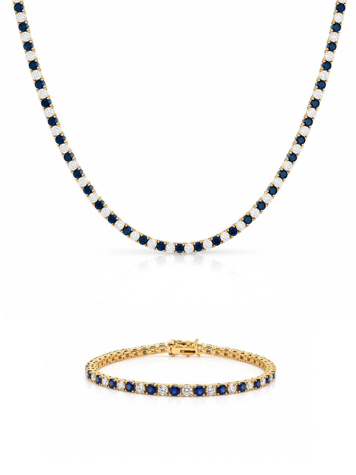 Dee Alternating Blue Sapphire and CZ Tennis Necklace + Bracelet Set