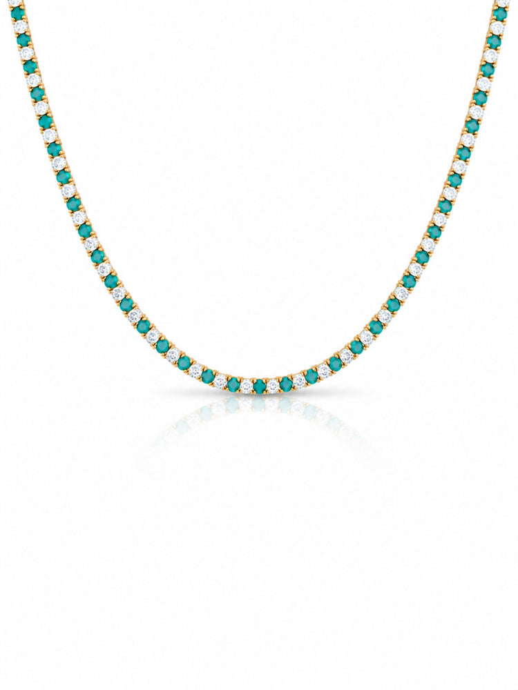 Dee Alternating Turquoise and CZ Tennis Necklace