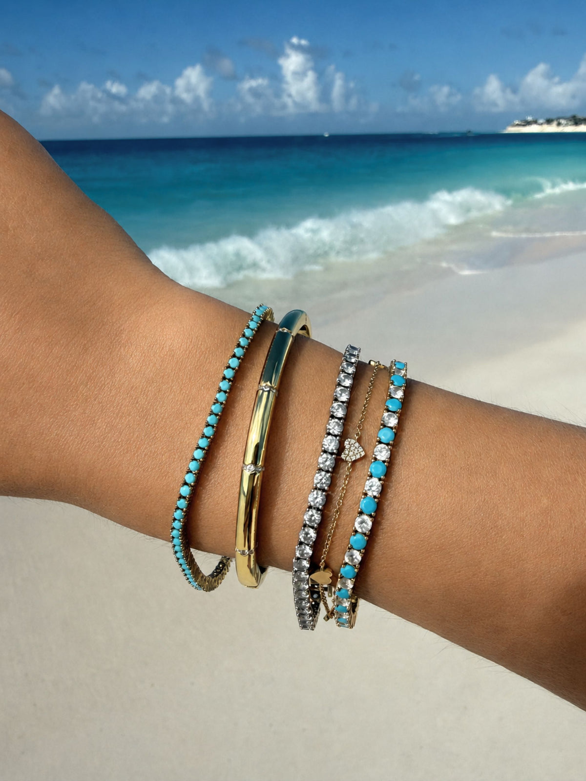 Dee Alternating Turquoise and CZ Tennis Bracelet