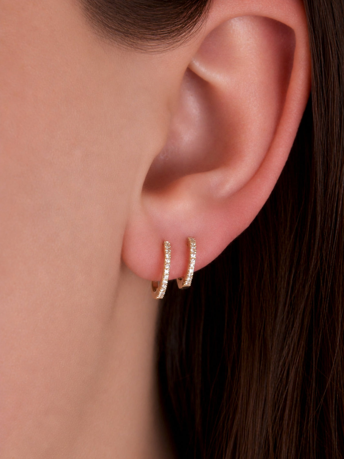 Demi Double Diamond Huggie Earring 14K