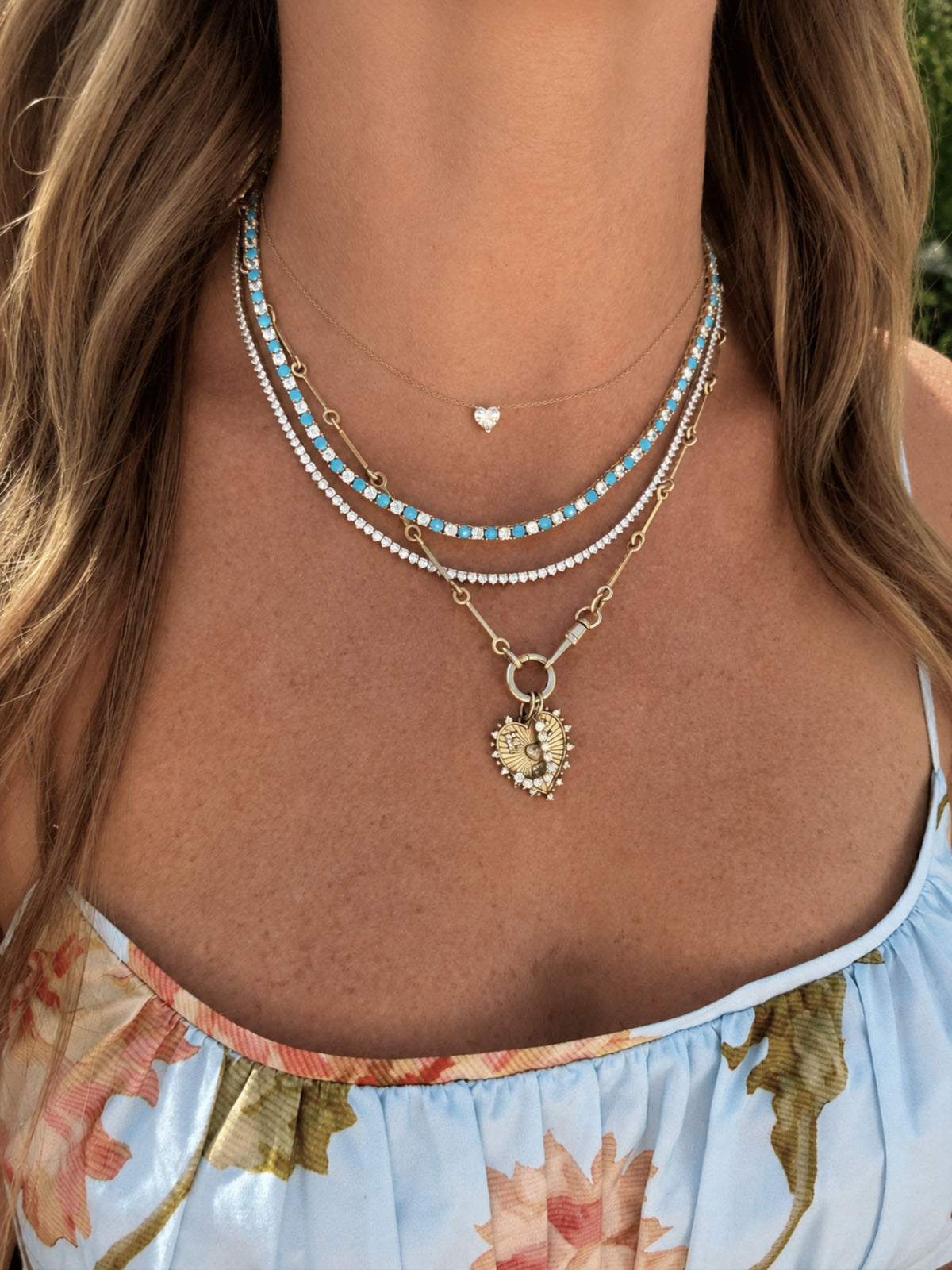 Dee Alternating Turquoise and CZ Tennis Necklace