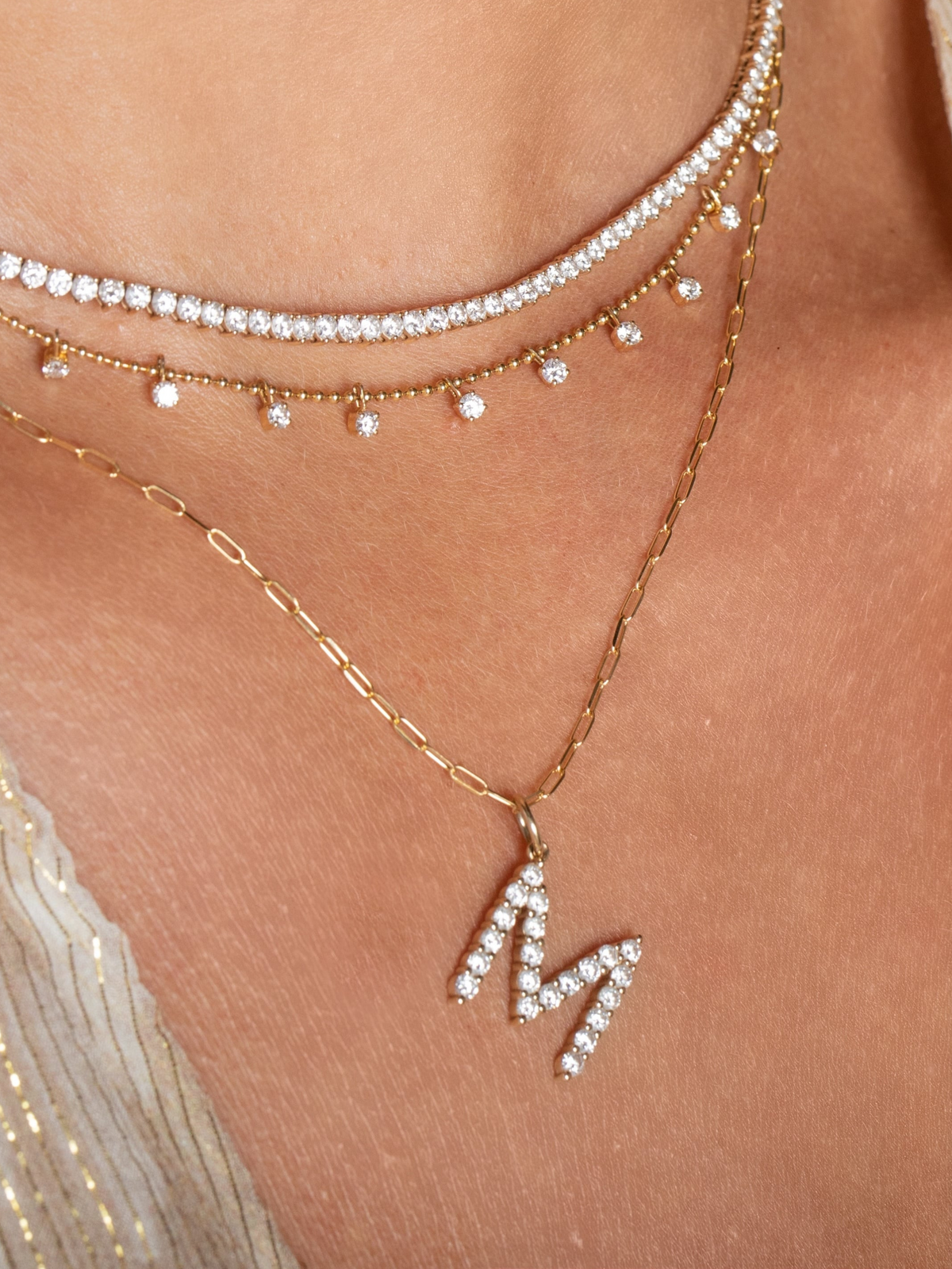 Diamond Initial Charm Necklace 14K