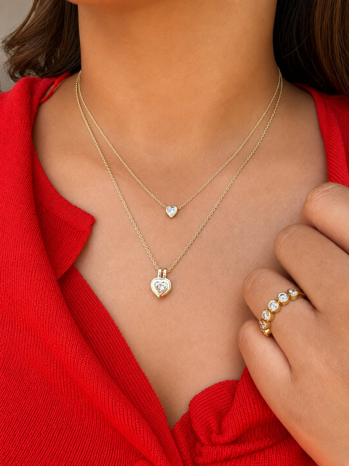 Heart-Cut Diamond Double Bezel Pendant Necklace 14K