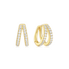 Gold hoop earrings with embedded stones on a white background