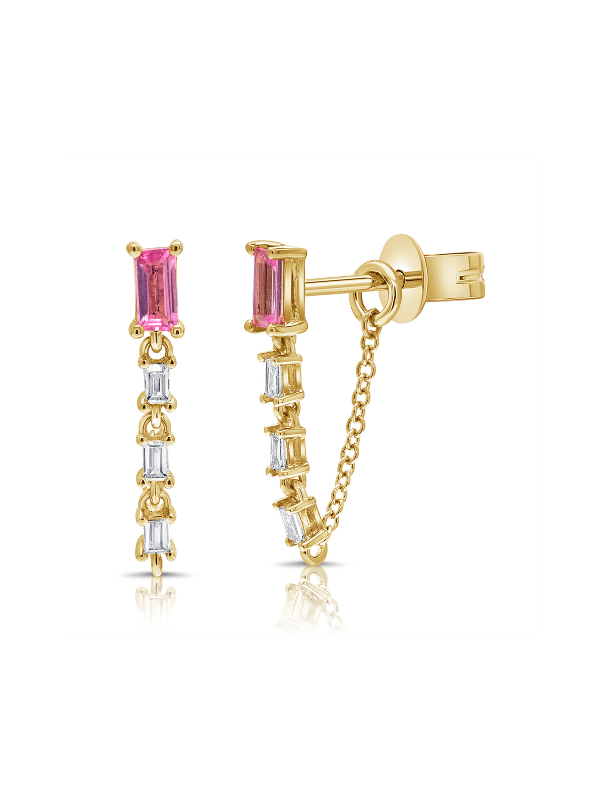 Millie Pink Sapphire Chain Stud Earrings 14K