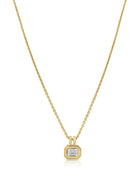 Emerald-Cut Diamond Double Bezel Pendant Necklace 14K