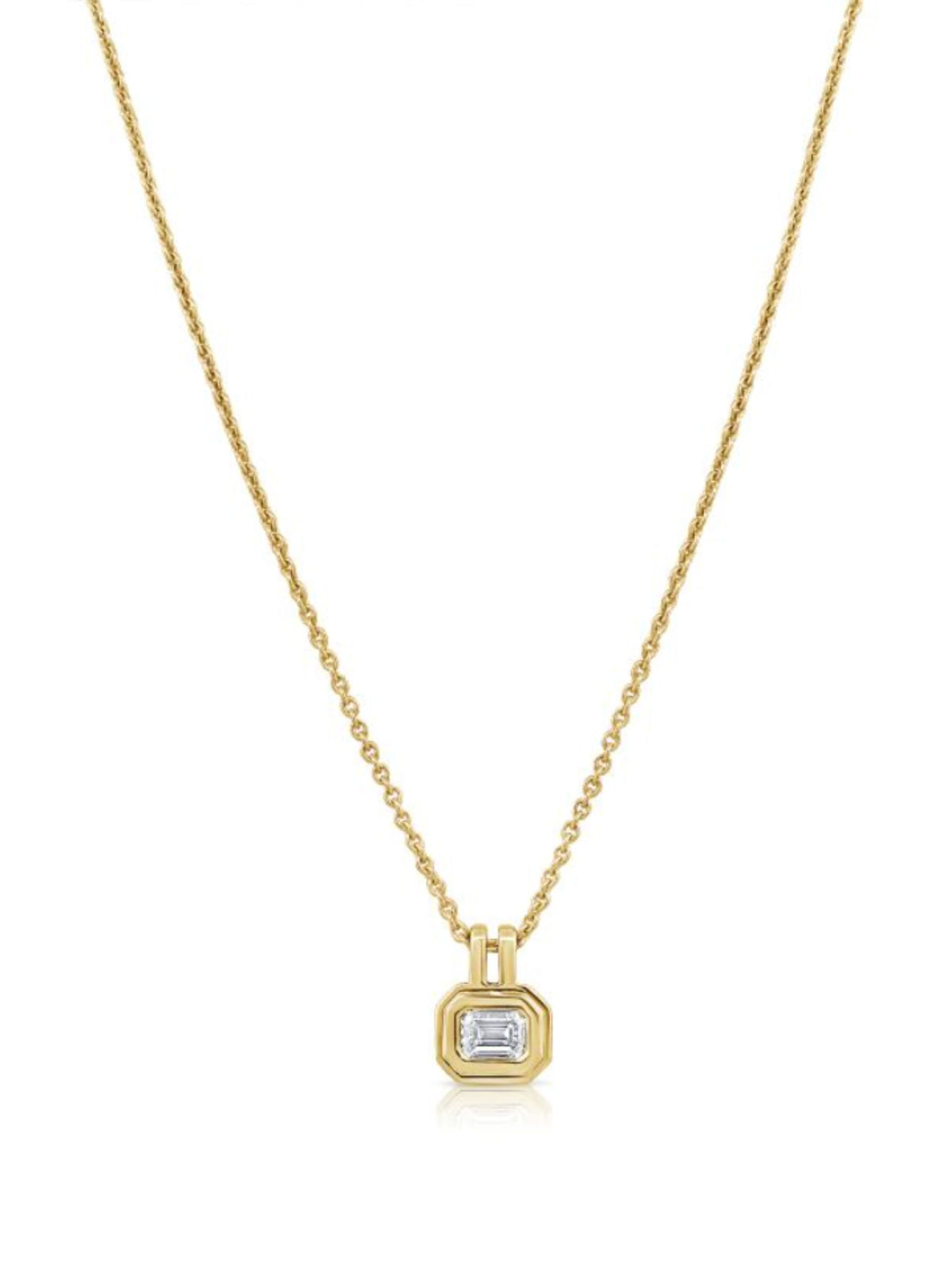 Emerald-Cut Diamond Double Bezel Pendant Necklace 14K