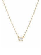 Emerald Cut Diamond Bezel Pendant Necklace 14K