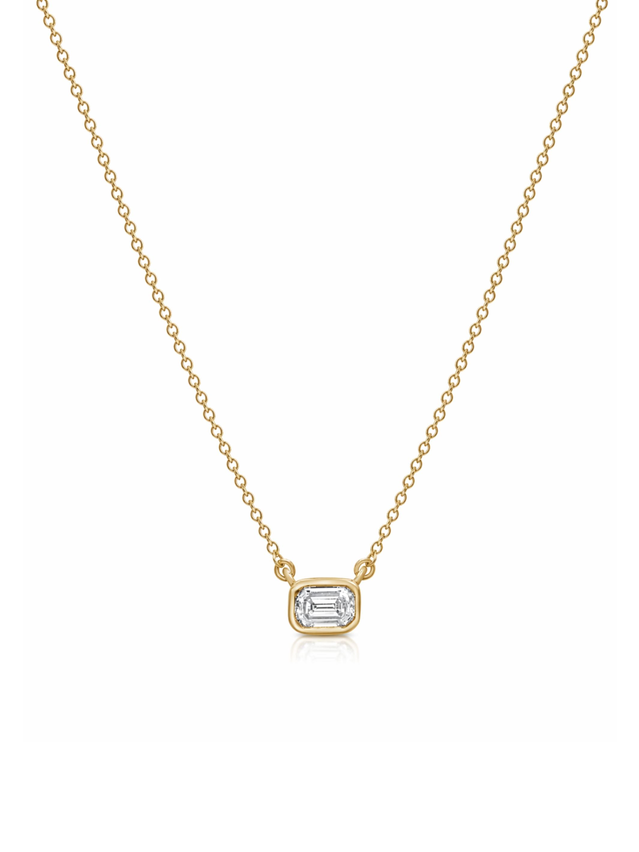 Emerald Cut Diamond Bezel Pendant Necklace 14K