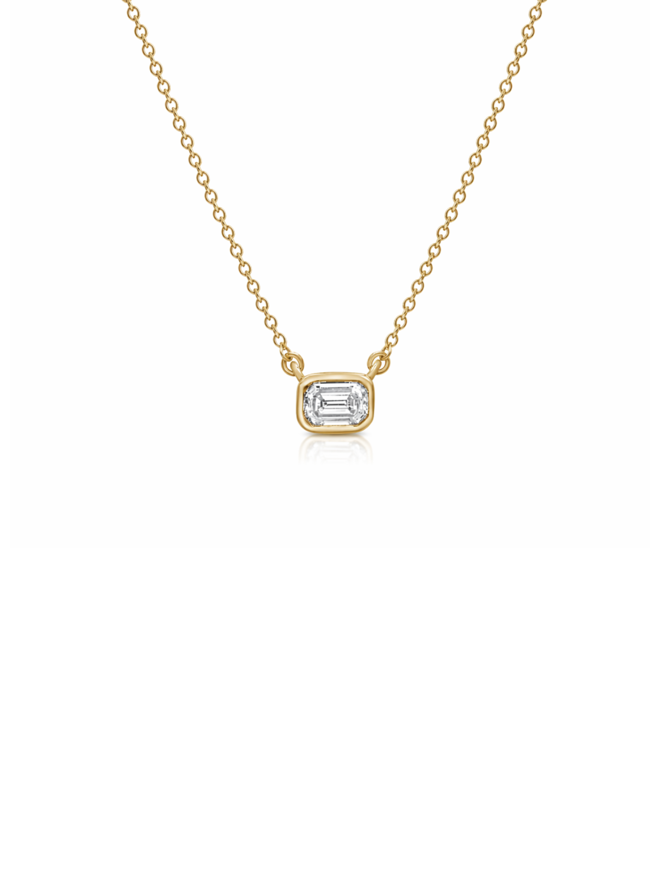 Emerald Cut Diamond Bezel Pendant Necklace 14K