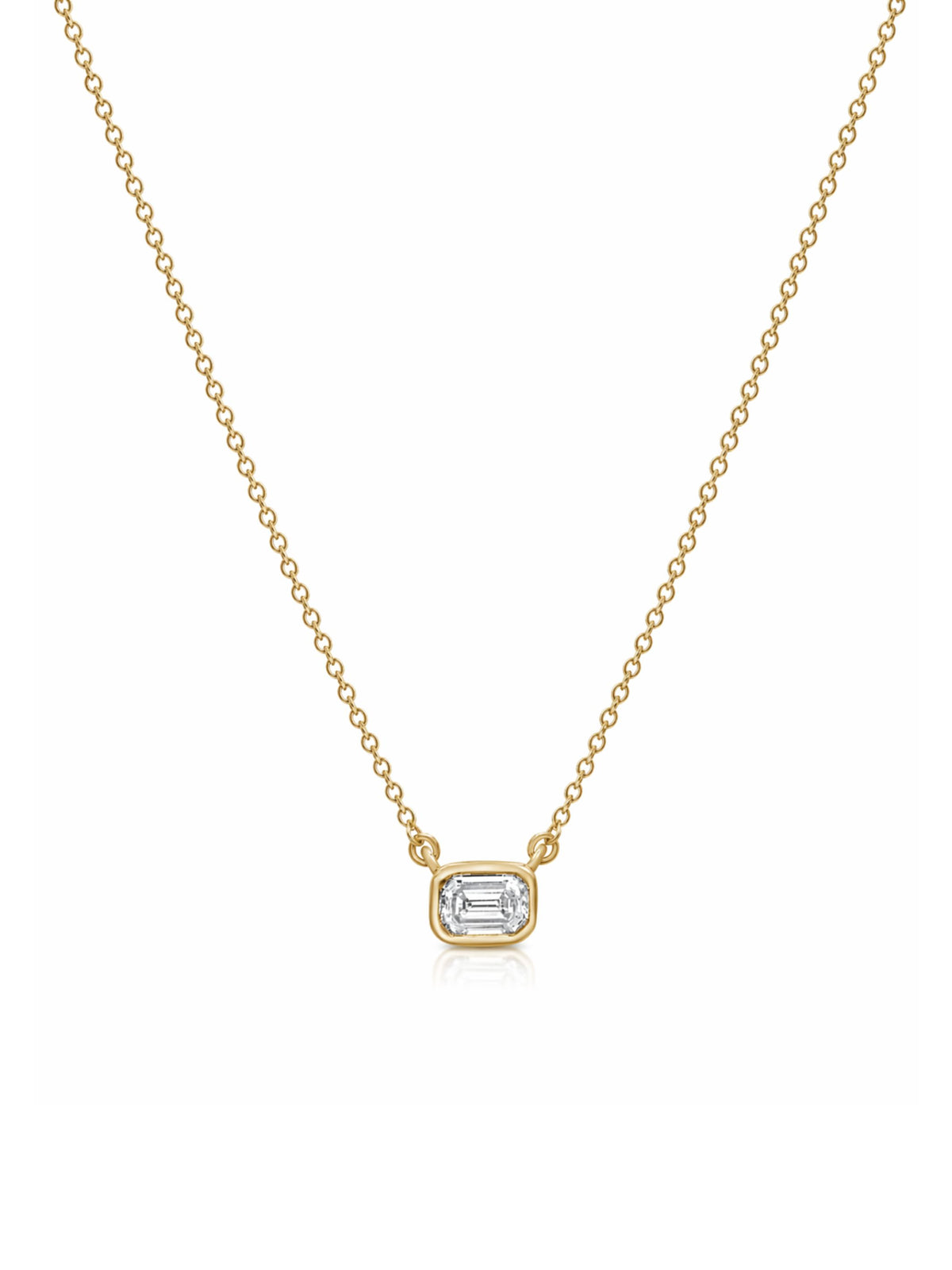 Emerald Cut Diamond Bezel Pendant Necklace 14K