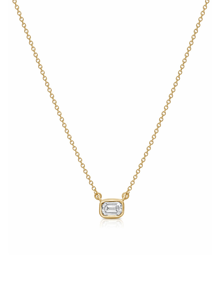 Emerald Cut Diamond Bezel Pendant Necklace 14K