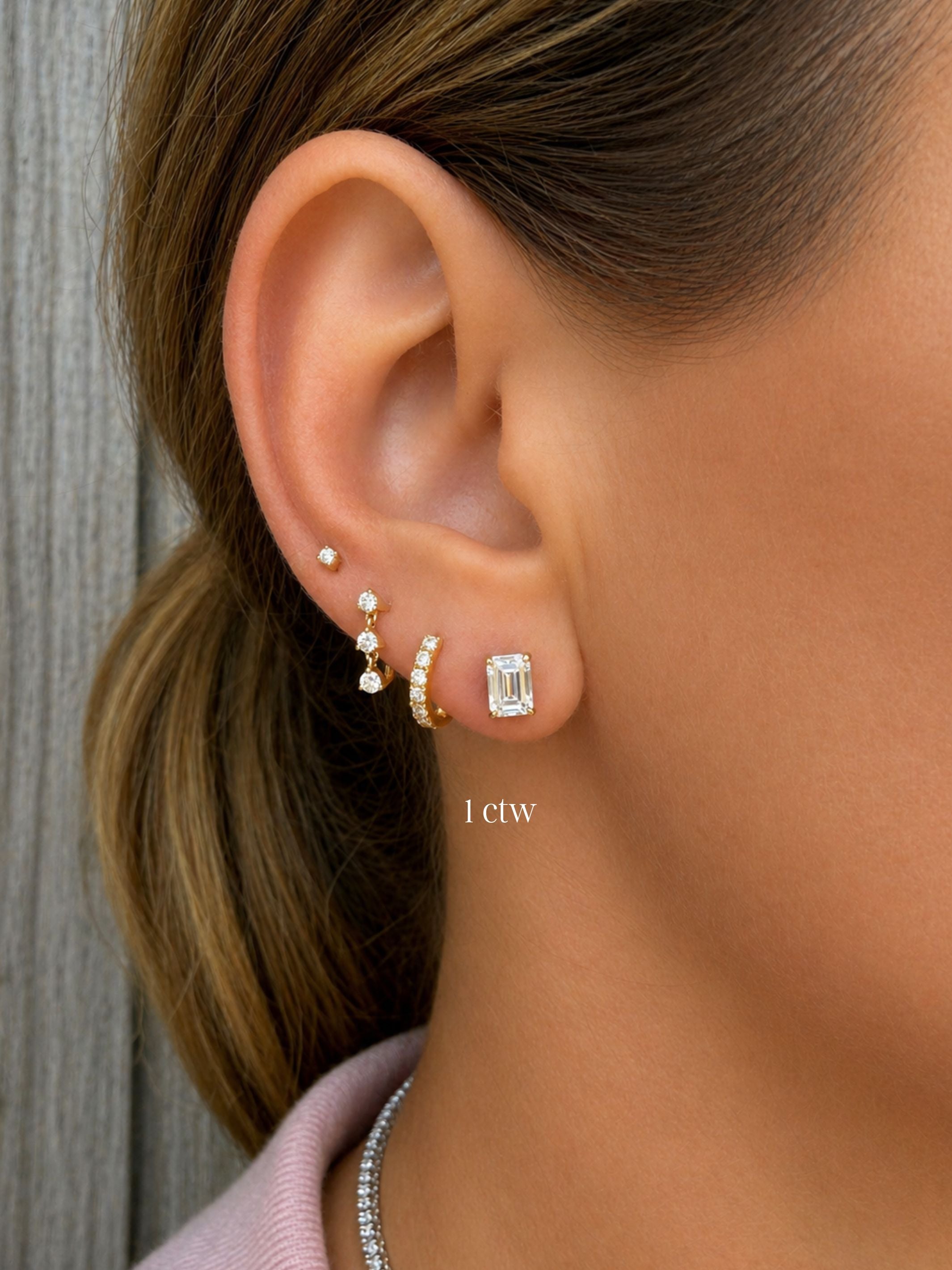 Lab Grown Emerald Cut Diamond Stud Earrings 14K
