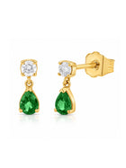 Emerald and Diamond Drop Stud Earring 14K