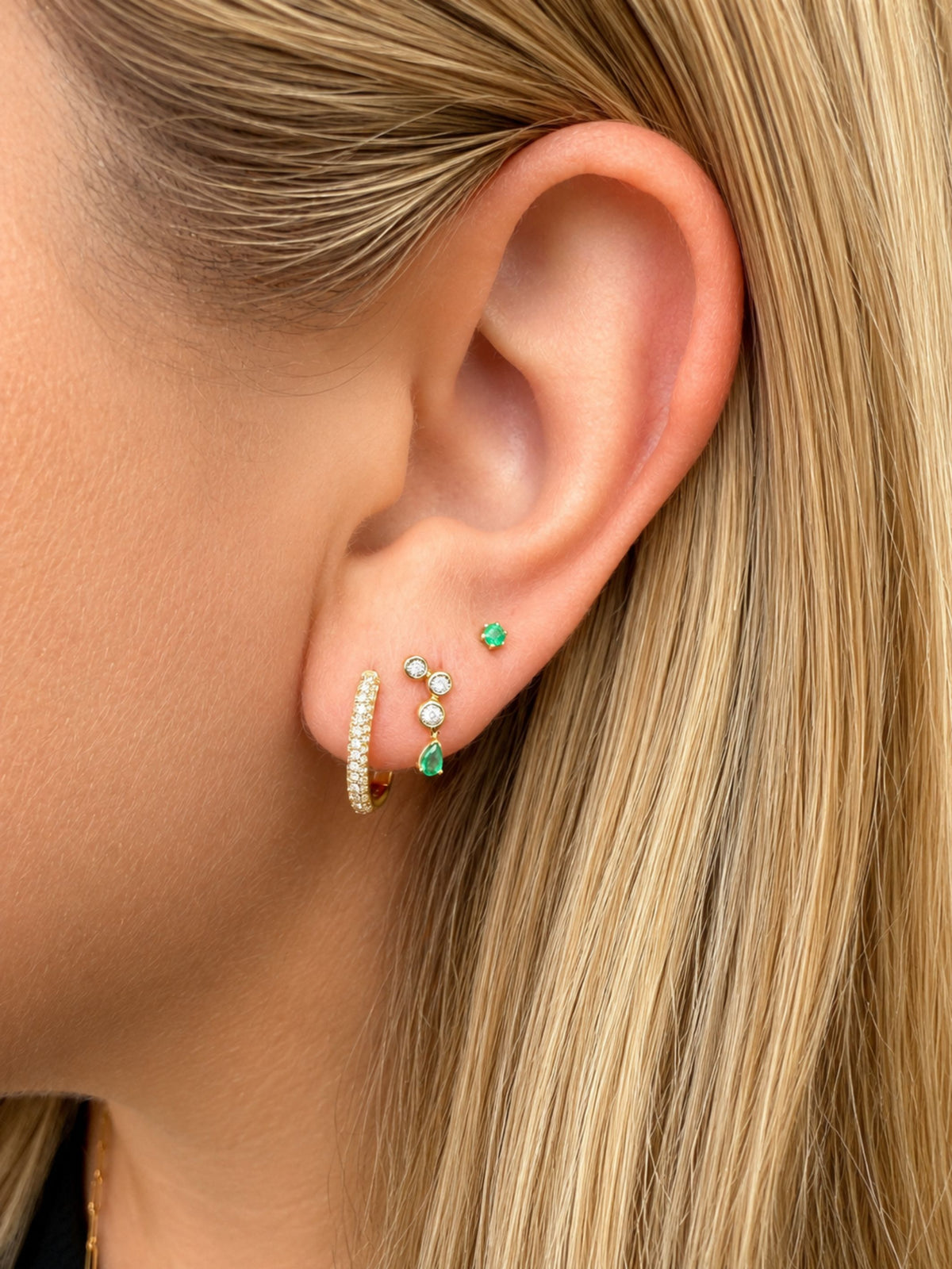 Mini Emerald Stud Earring 14K