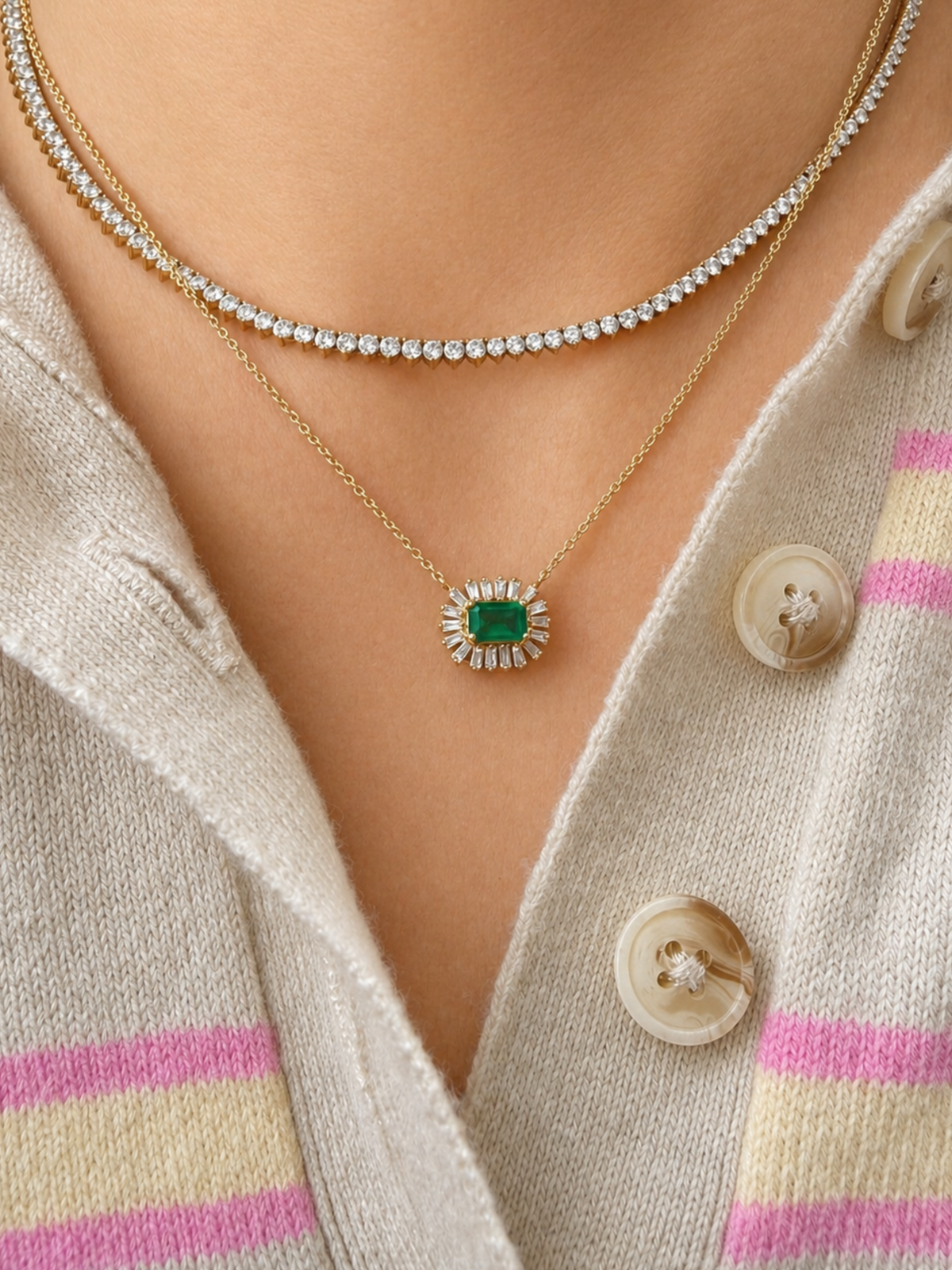 Evelyn Pendant Necklace - Emerald 14K