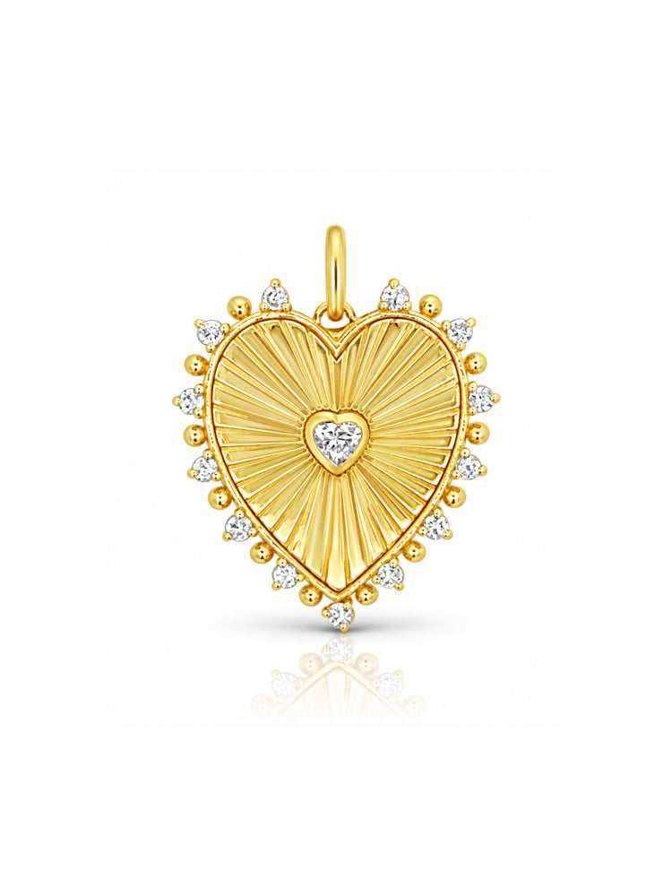 Fluted Heart Charm 14K