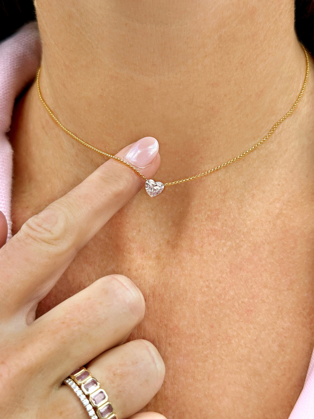 Floating Heart Lab Diamond Necklace 14K