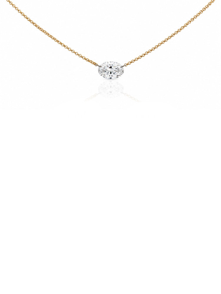 Floating Oval Lab Diamond Necklace 14K