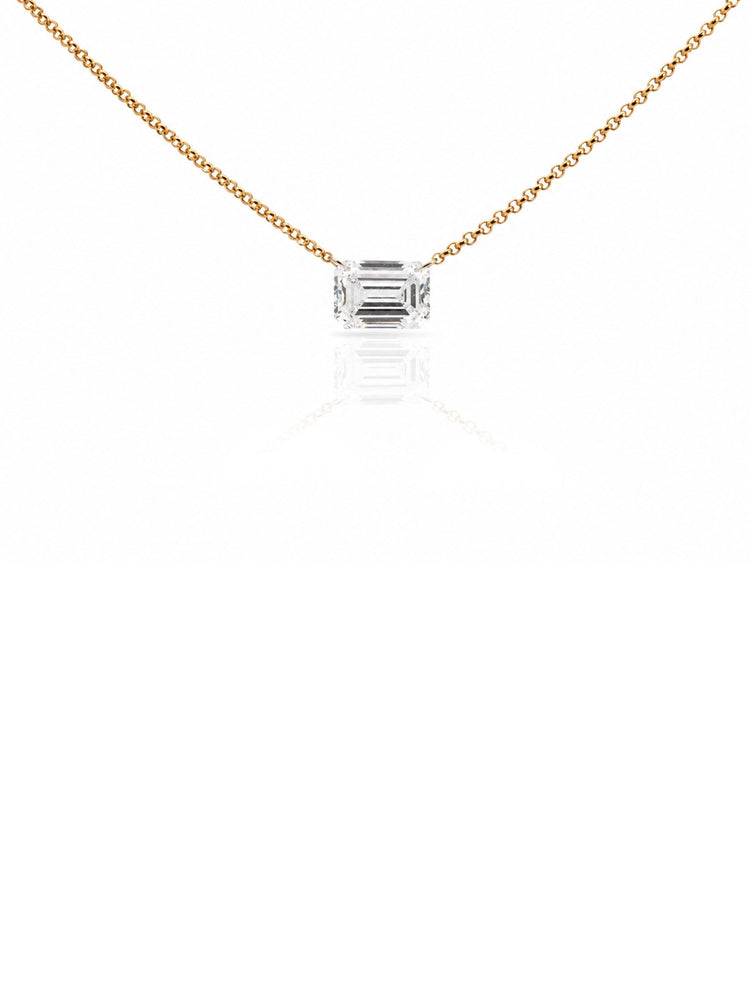 Floating Emerald Lab Diamond Necklace 14K