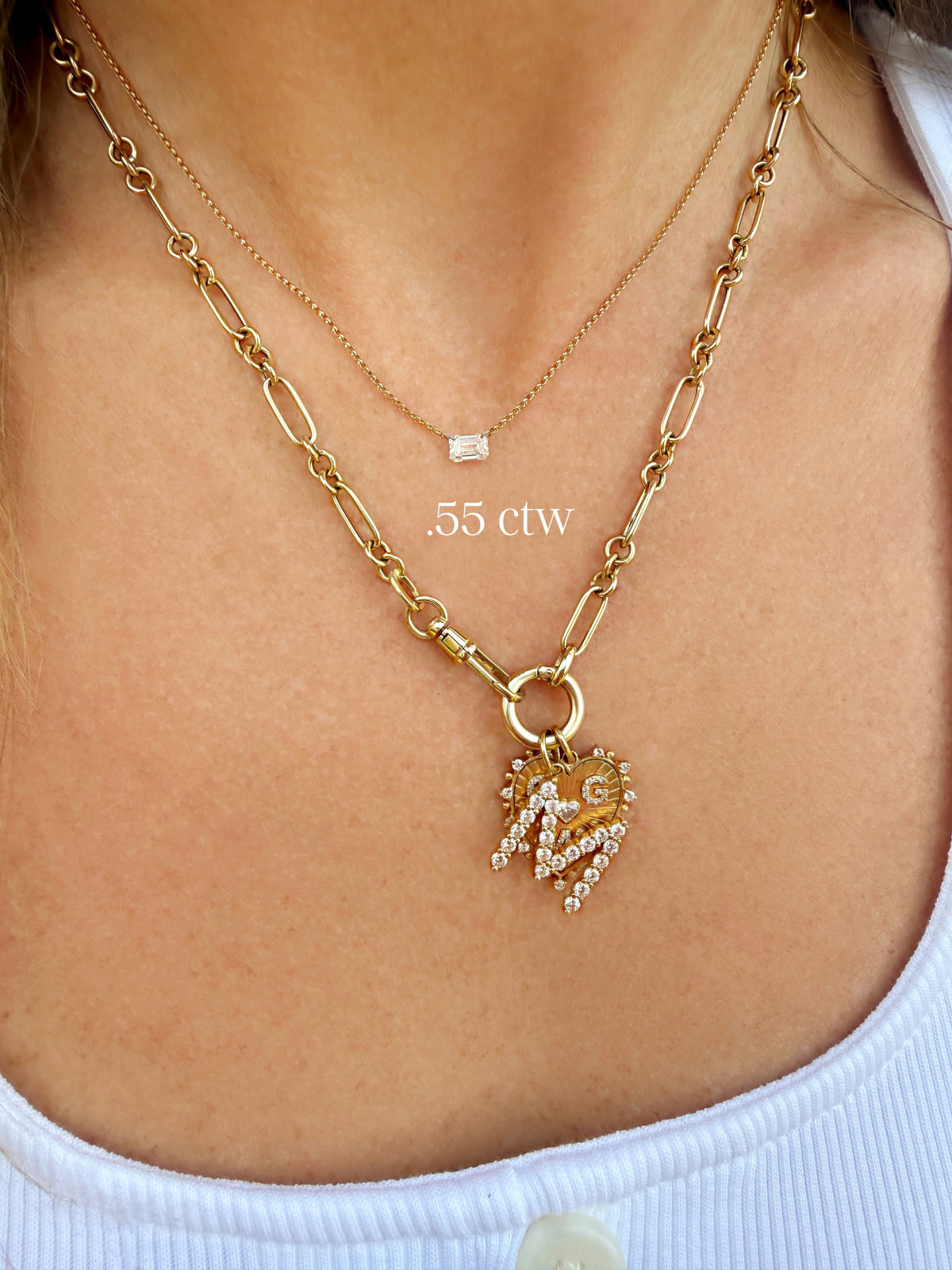 Floating Emerald Lab Diamond Necklace 14K