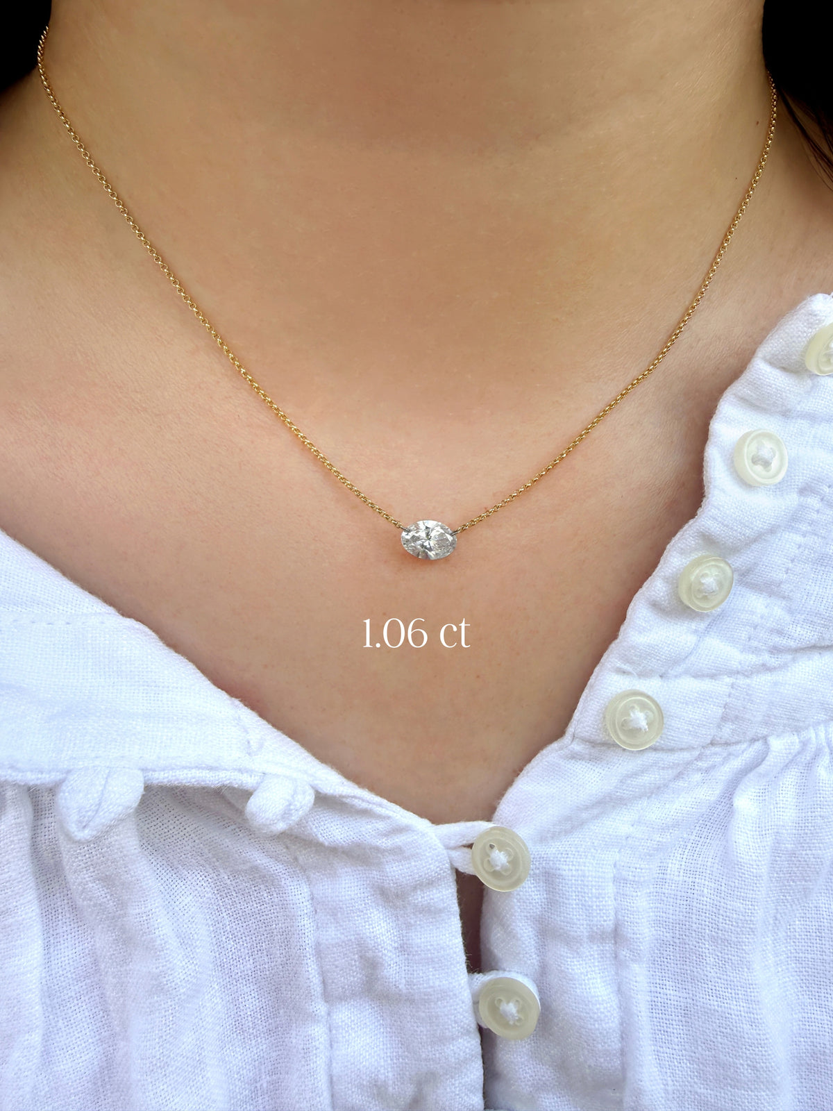 Floating Oval Lab Diamond Necklace 14K