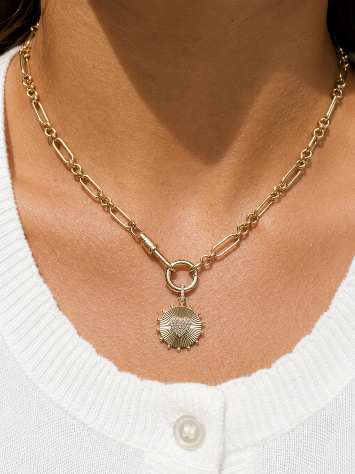 Florence Fluted Diamond Heart Charm 14K