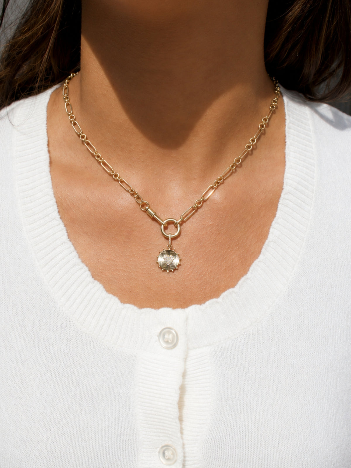 Florence Fluted Diamond Heart Charm 14K