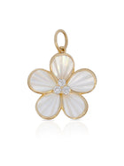 Fluted Mother of Pearl and Diamond Flower Charm 14K