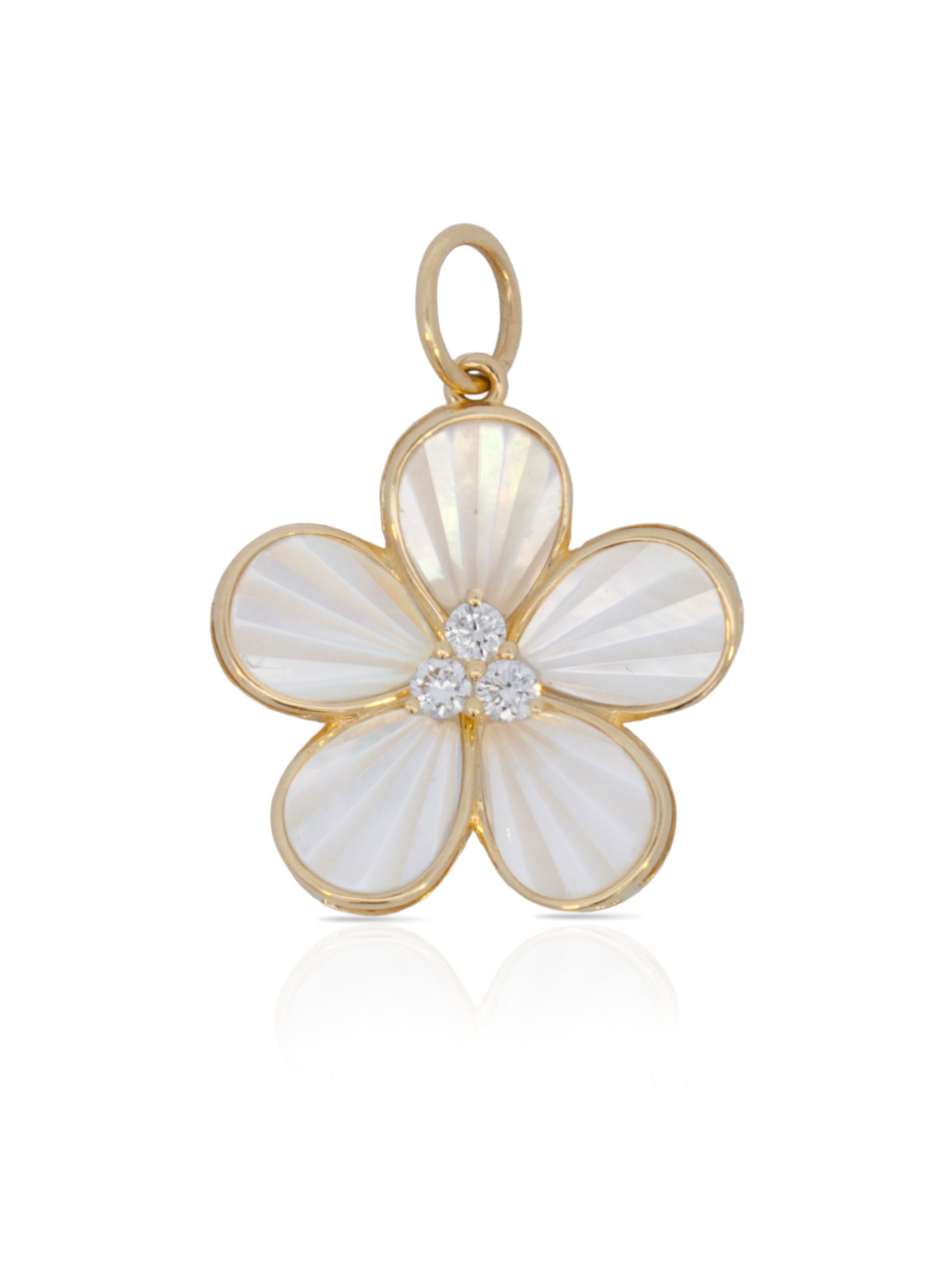 Fluted Mother of Pearl and Diamond Flower Charm 14K