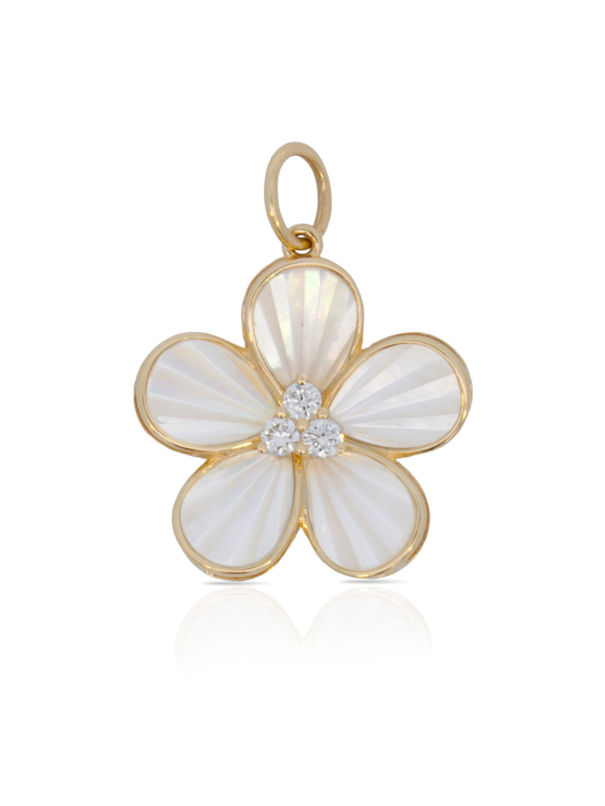 Fluted Mother of Pearl and Diamond Flower Charm 14K
