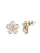 Fluted Mother of Pearl and Diamond Flower Stud Earring 14K