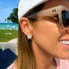 Fluted Mother of Pearl and Diamond Flower Stud Earring 14K