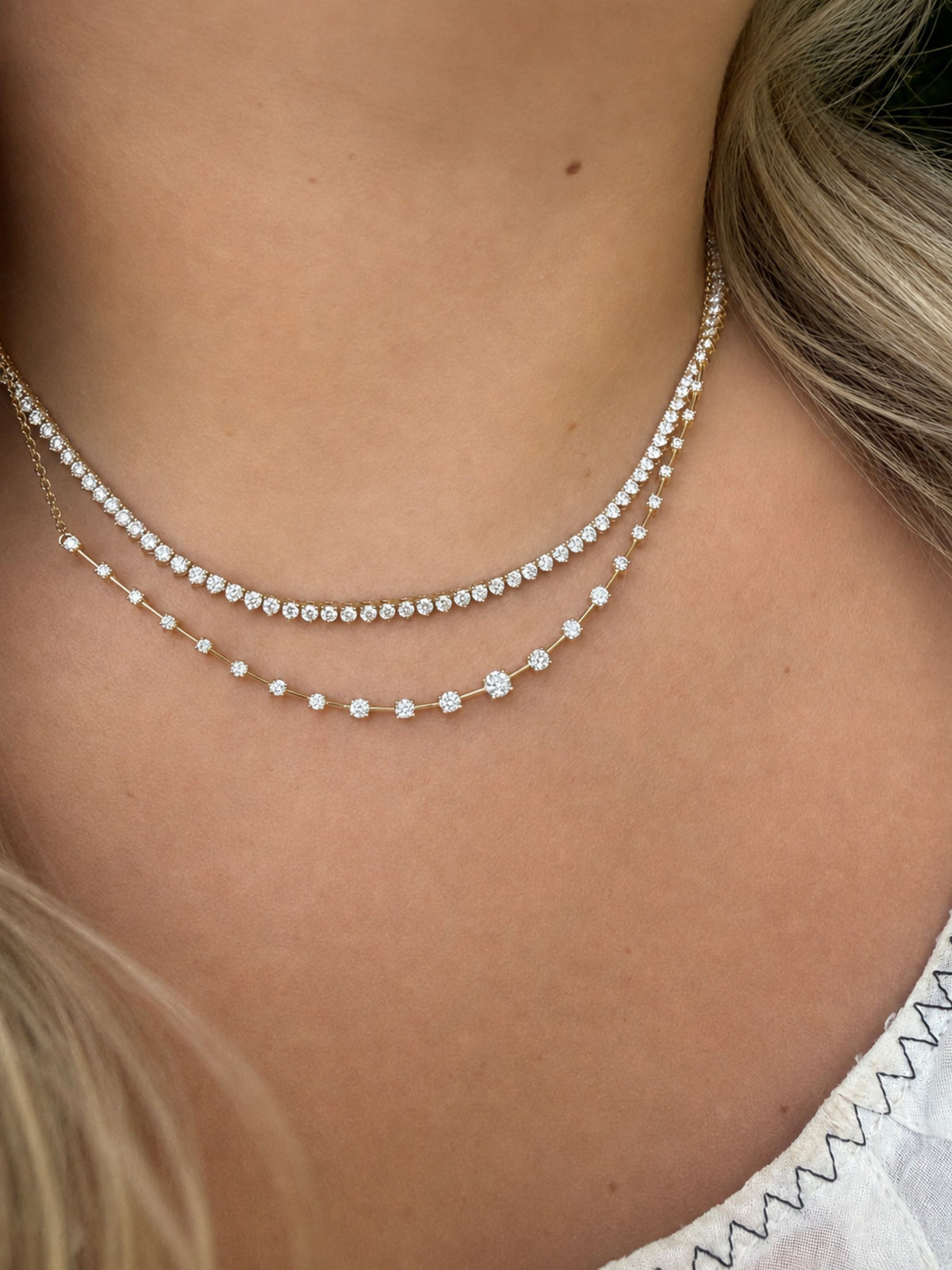 Three-Prong Diamond Tennis Necklace 14K