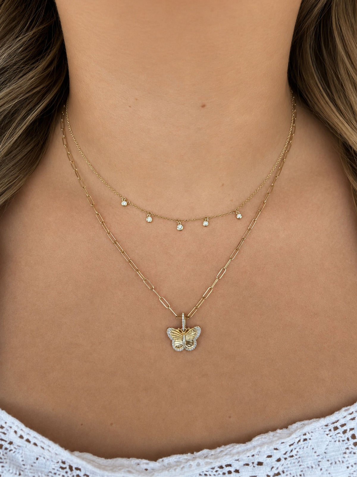Belle Butterfly Fluted Diamond Charm 14K