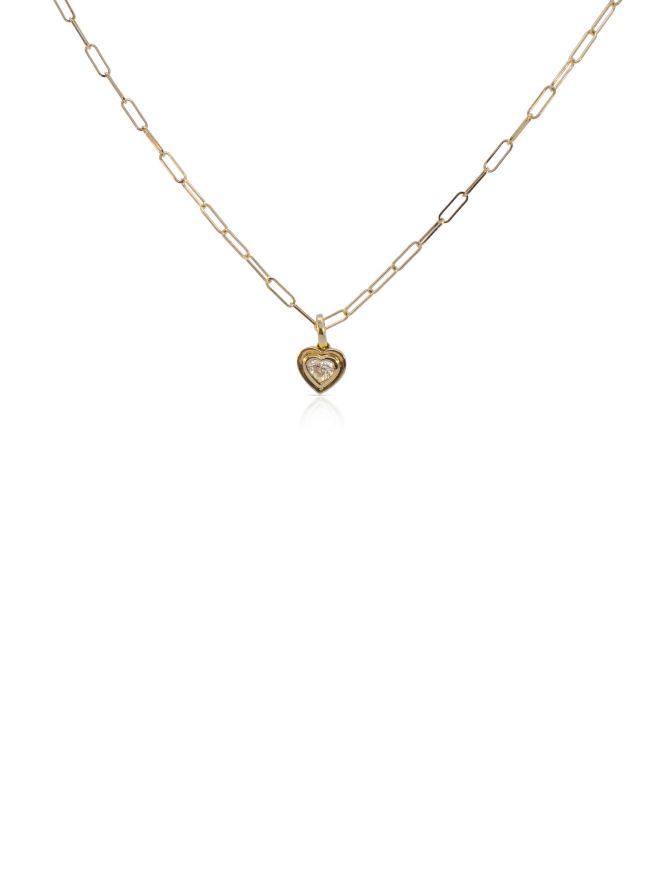 Harmony Heart Diamond Bezel Paperclip Necklace 14K