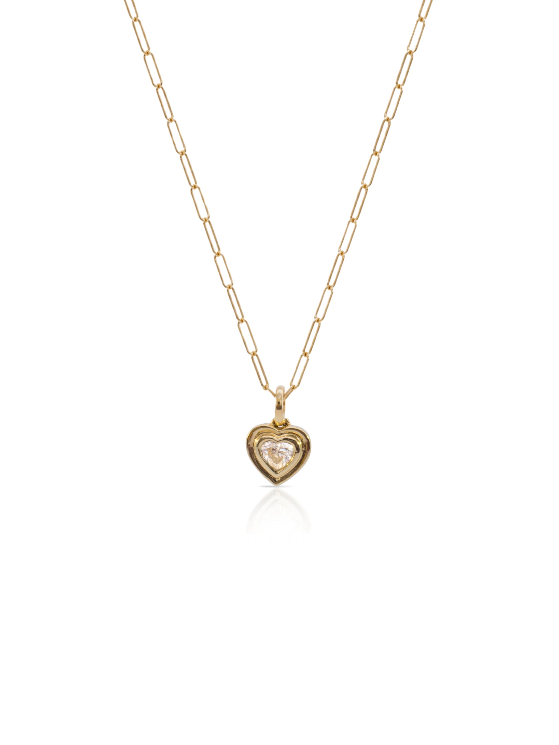 Harmony Heart Diamond Bezel Paperclip Necklace 14K