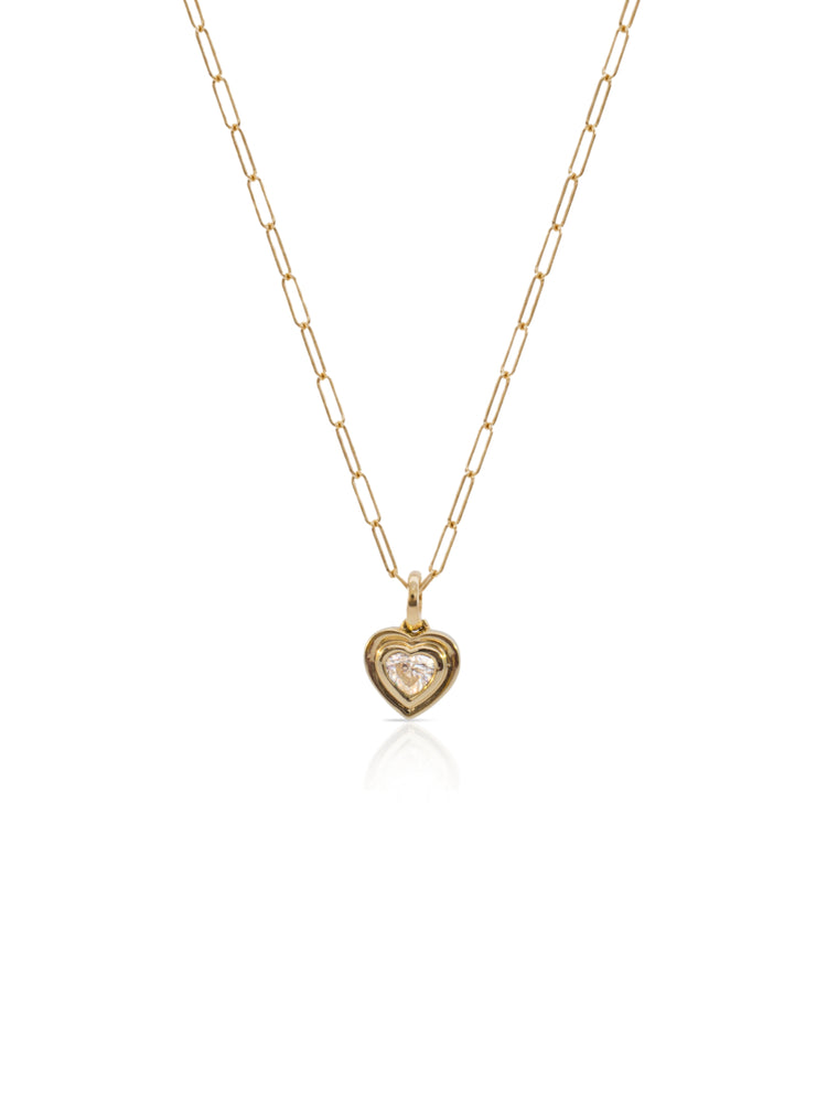 Harmony Heart Diamond Bezel Paperclip Necklace 14K