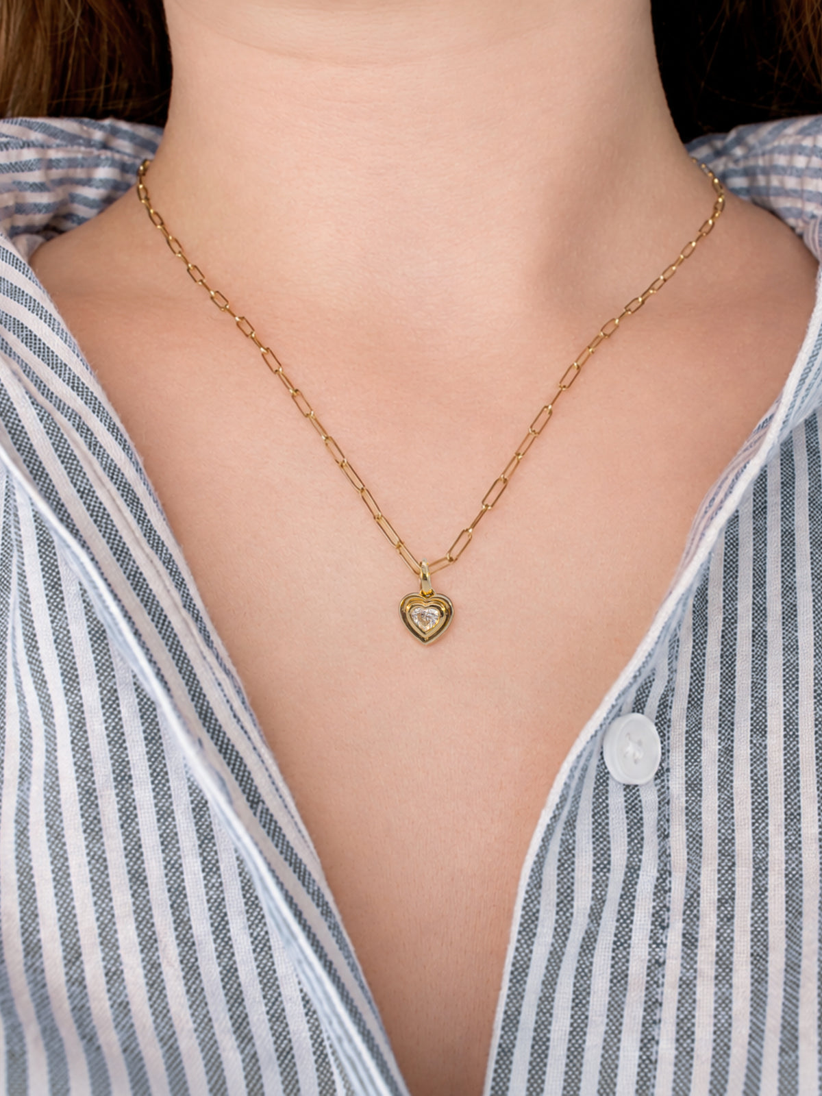Harmony Heart Diamond Bezel Paperclip Necklace 14K