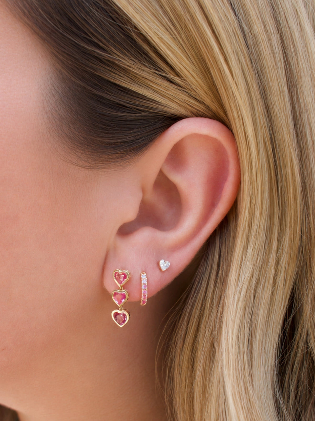 Harper Heart Pink Sapphire Drop Stud Earrings 14K