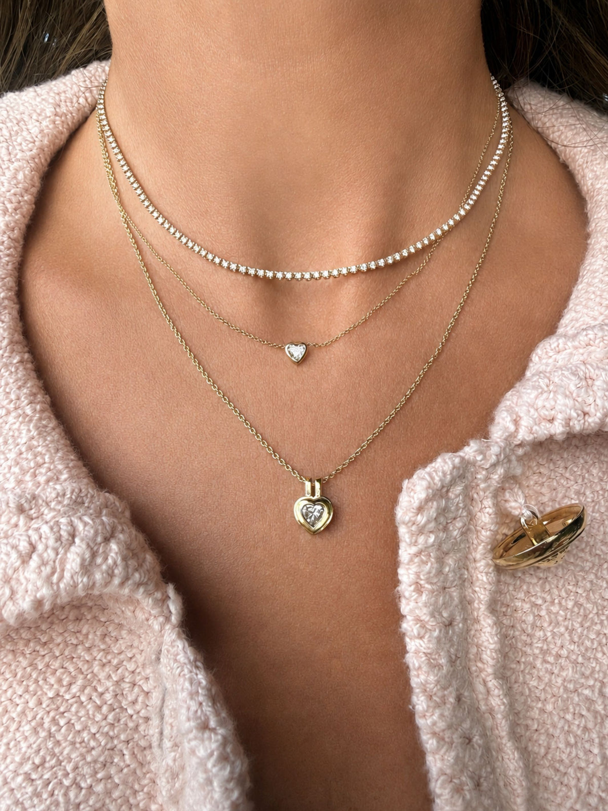 Heart-Cut Diamond Double Bezel Pendant Necklace 14K