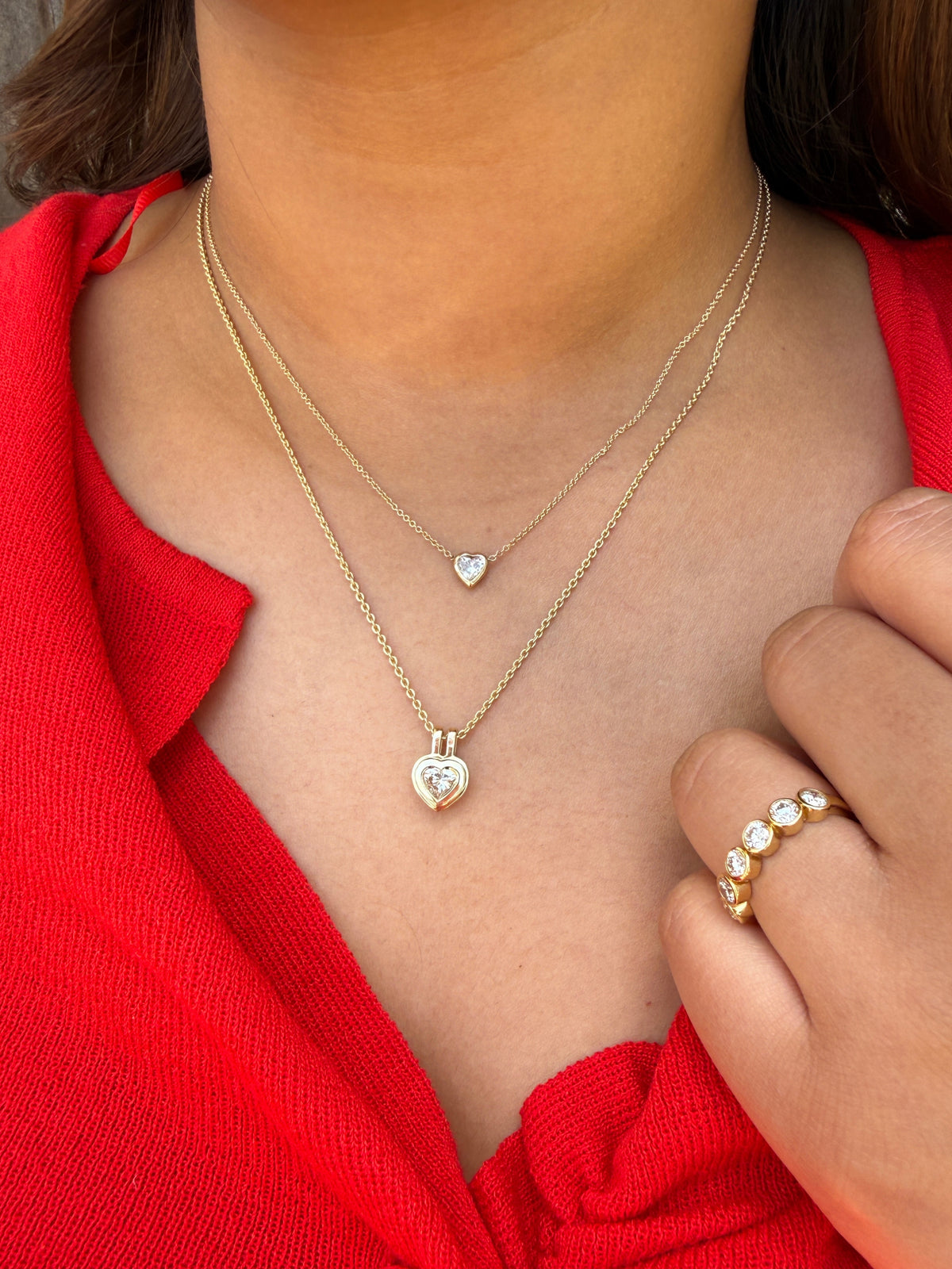 Heart-Cut Diamond Double Bezel Pendant Necklace 14K