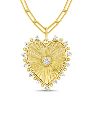 Fluted Heart Pendant Necklace 14K