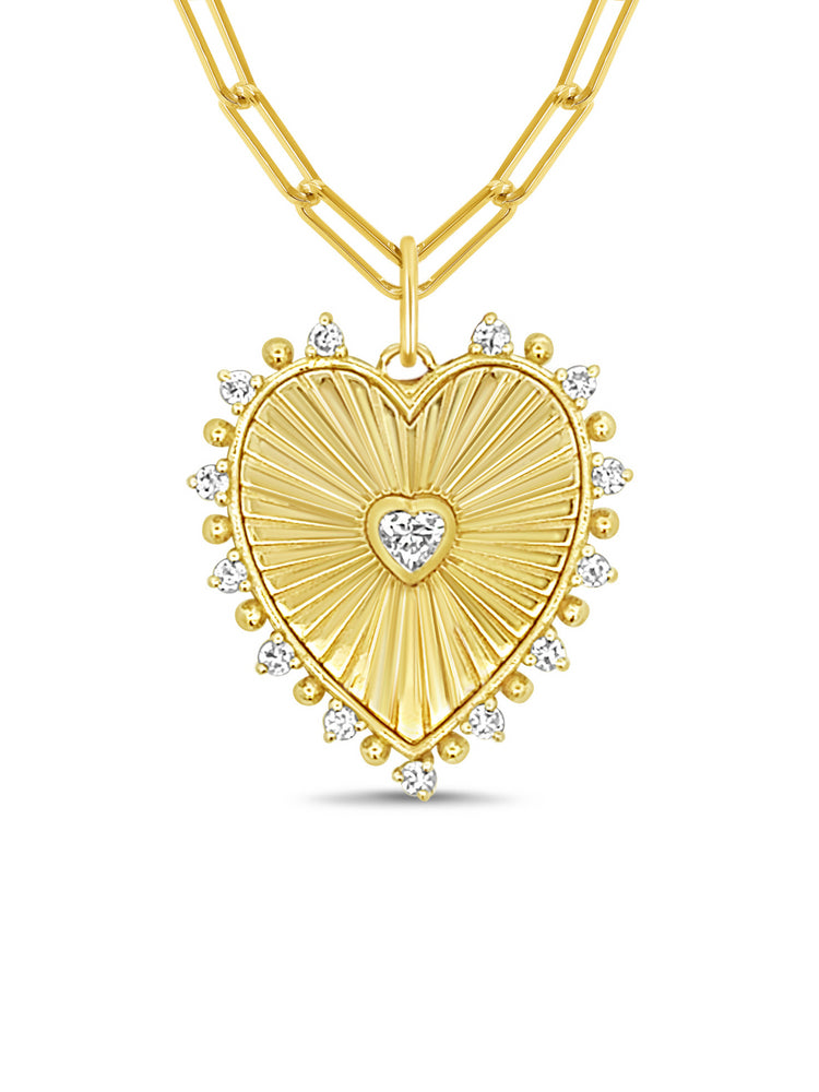 Fluted Heart Pendant Necklace 14K