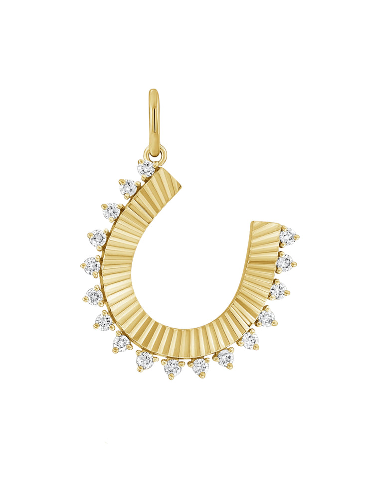Horse Shoe Diamond Pendant Necklace 14K