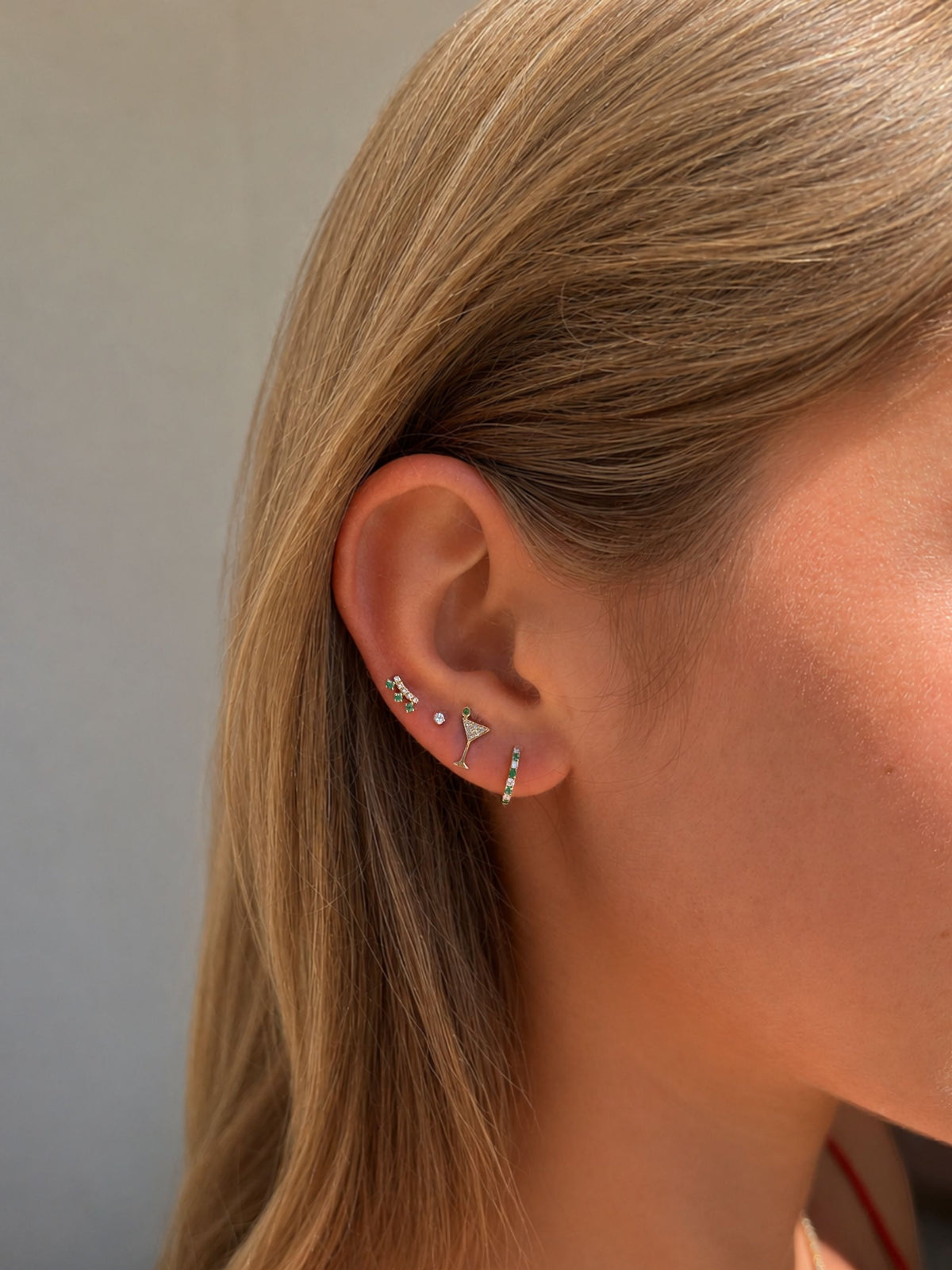 Crown Emerald Stud Earrings 14K
