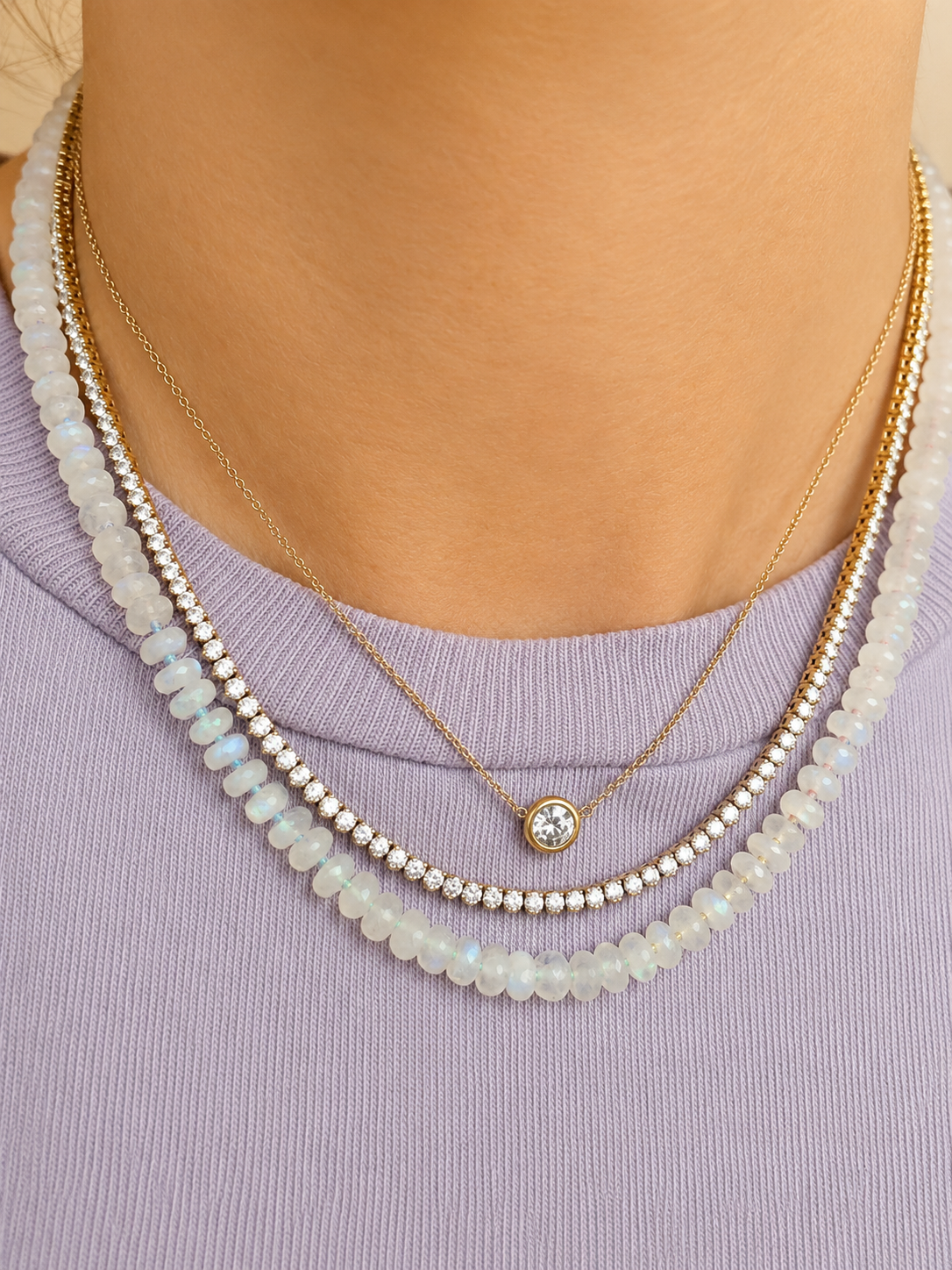 Moonstone Rainbow Silk Necklace