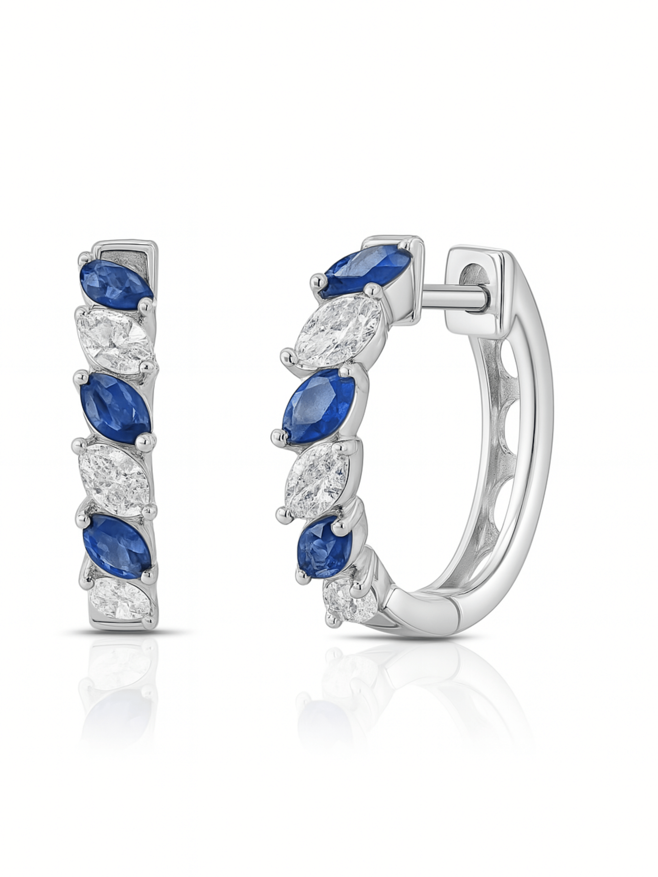Marquise Diamond Sapphire Huggie Earrings 14K