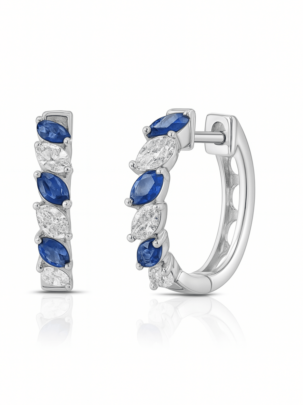 Marquise Diamond Sapphire Huggie Earrings 14K